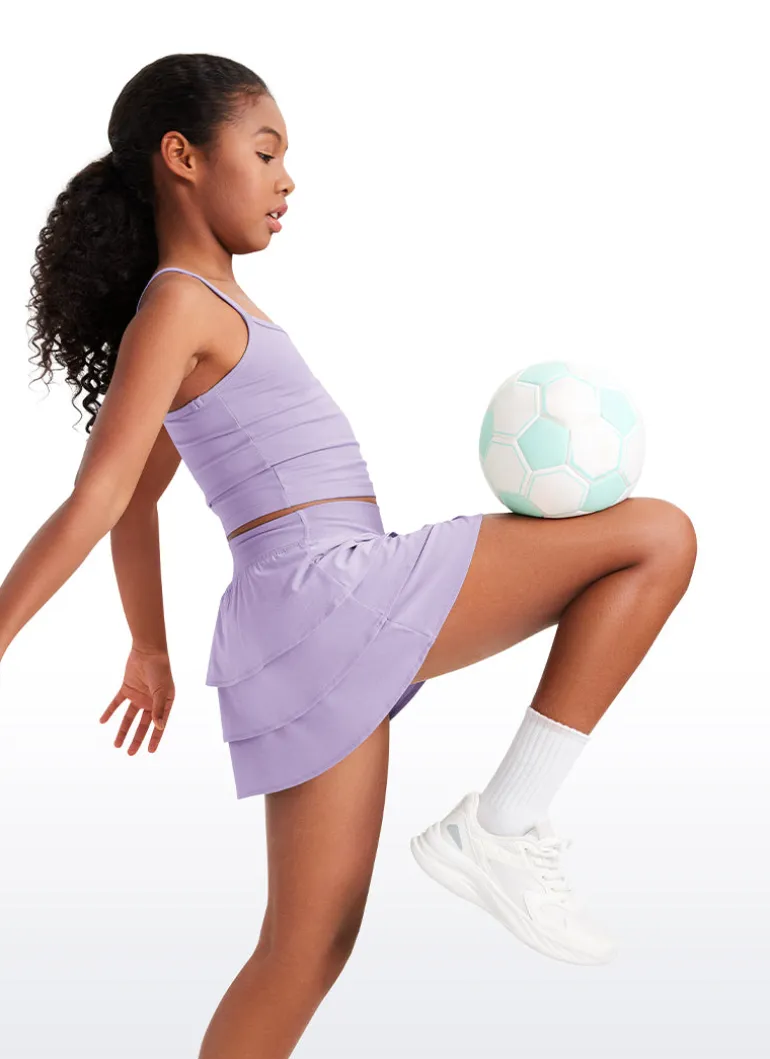Feathery-Fit Soft Girls Athletic Ruffle Skirts with Shorts
