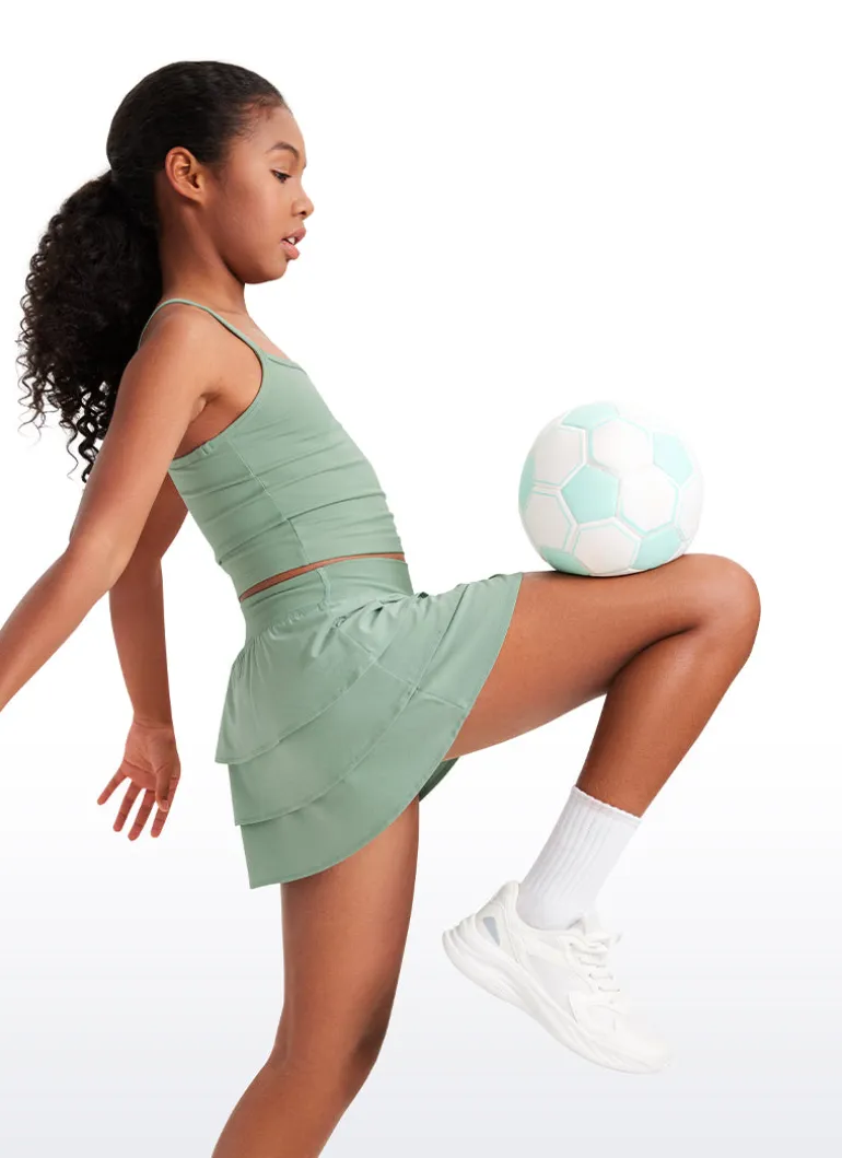 Feathery-Fit Soft Girls Athletic Ruffle Skirts with Shorts