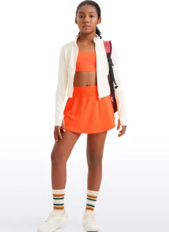 Feathery-Fit Soft Girls High Waisted 2 in 1 Flowy Shorts 2.5'' with Zip Pocket