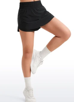 Feathery-Fit Soft Girls High Waisted 2 in 1 Flowy Shorts 2.5'' with Zip Pocket