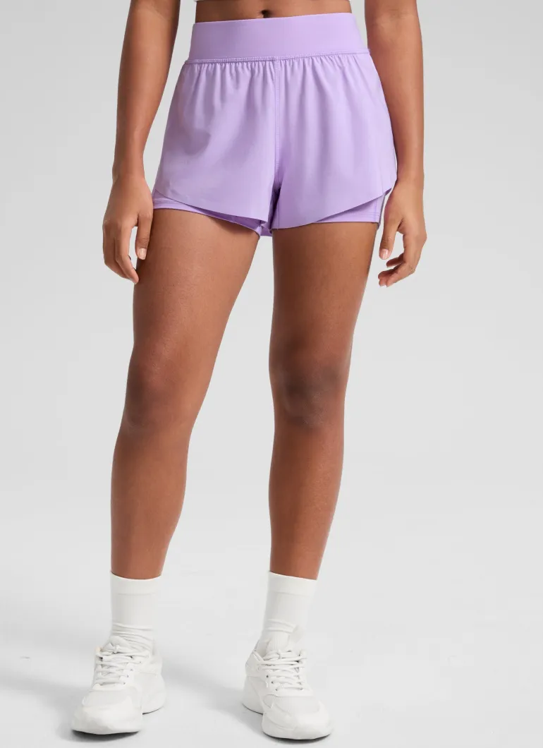 Feathery-Fit Soft Girls 2 in 1 High Rise Dolphin Lined Shorts 2.5''