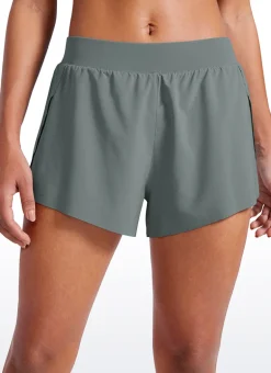 Feathery-Fit Soft Low Waisted V Split Mesh Lined Shorts 2.5''