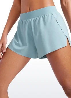 Feathery-Fit Soft Low Waisted V Split Mesh Lined Shorts 2.5''