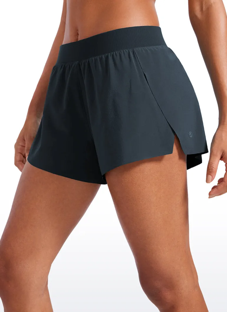 Feathery-Fit Soft Low Waisted V Split Mesh Lined Shorts 2.5''
