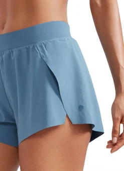 Feathery-Fit Soft Low Waisted V Split Mesh Lined Shorts 2.5''
