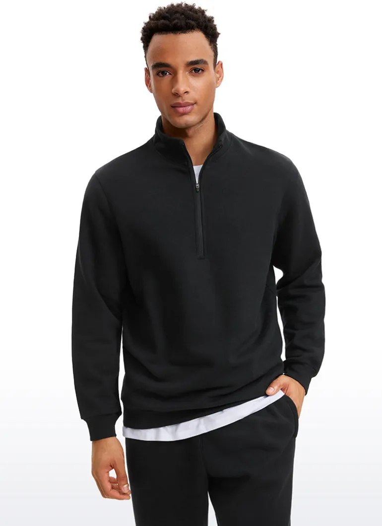 Fleece Lined Half Zip Sweatshirts Mock Neck