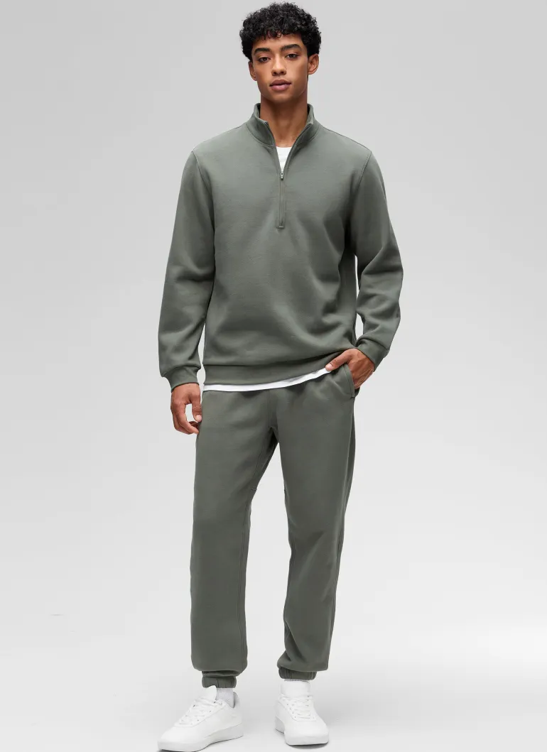 Fleece Lined Half Zip Sweatshirts Mock Neck