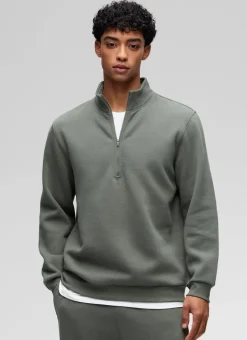 Fleece Lined Half Zip Sweatshirts Mock Neck