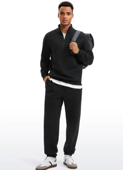 Fleece Lined Half Zip Sweatshirts Mock Neck