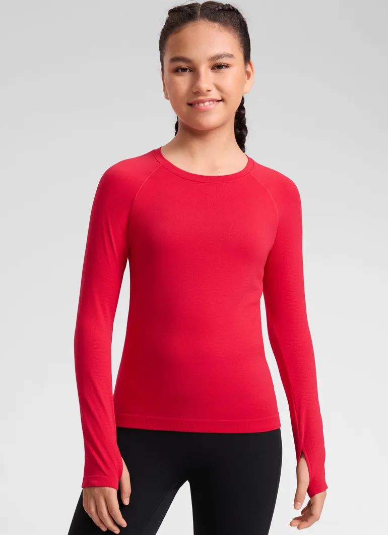 Girls Seamless Hip Length Long Sleeve