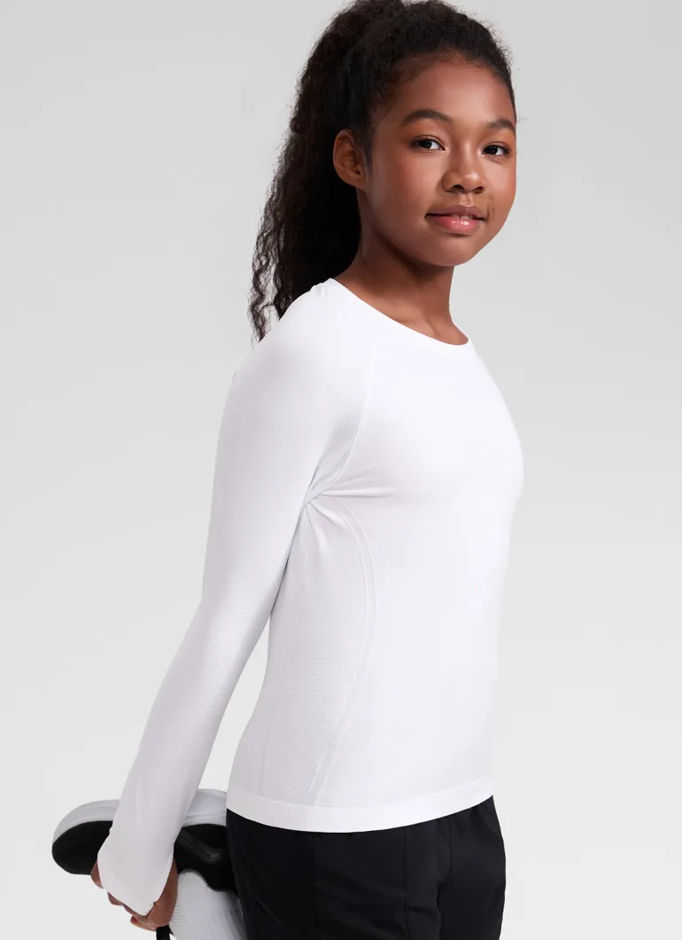 Girls Seamless Hip Length Long Sleeve