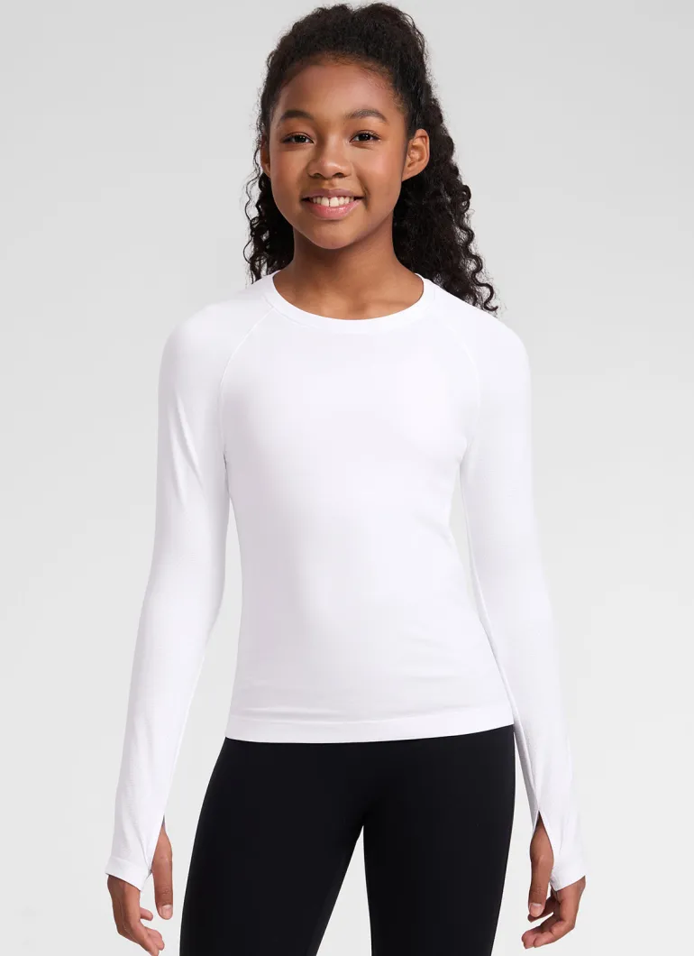 Girls Seamless Hip Length Long Sleeve