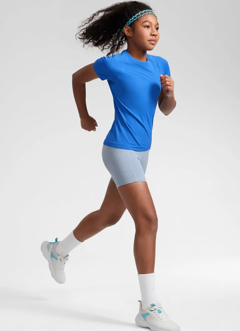 Girls Seamless Hip Length Short Sleeve