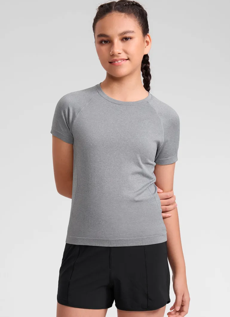 Girls Seamless Hip Length Short Sleeve