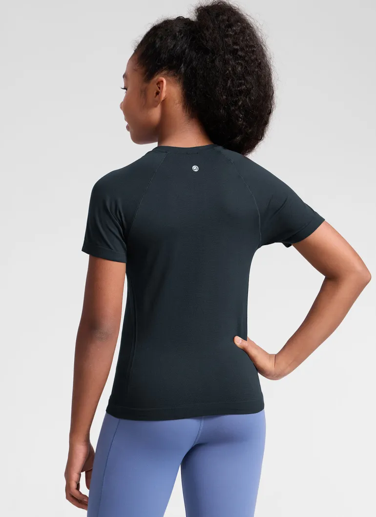 Girls Seamless Hip Length Short Sleeve
