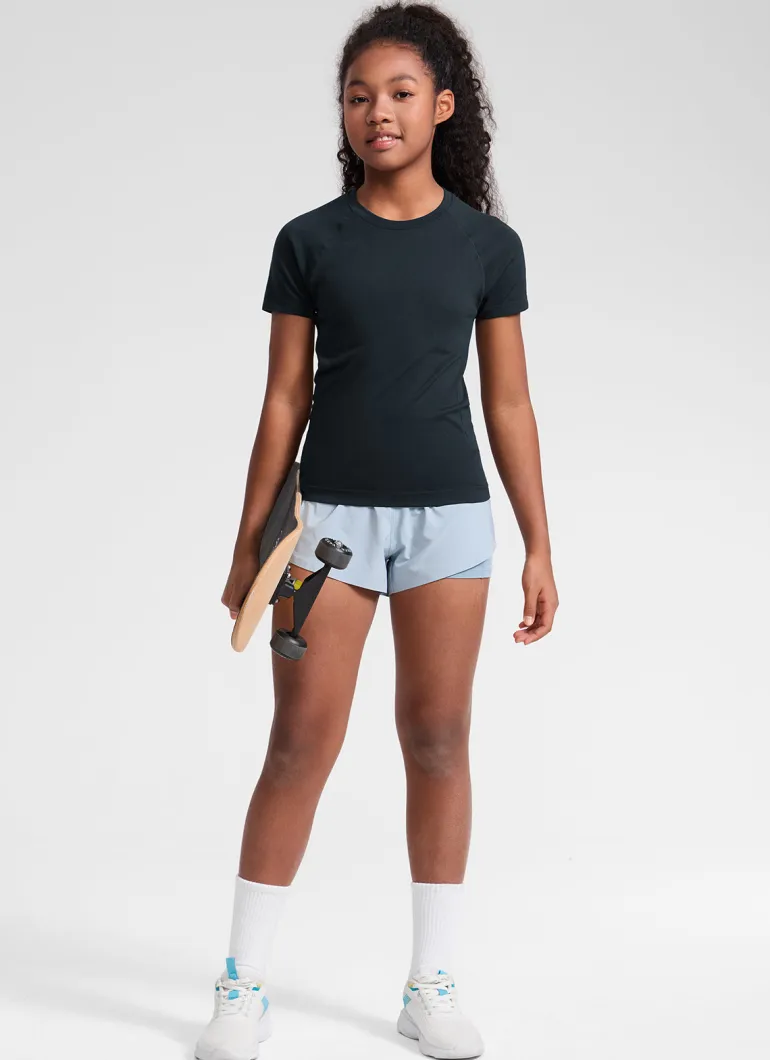 Girls Seamless Hip Length Short Sleeve