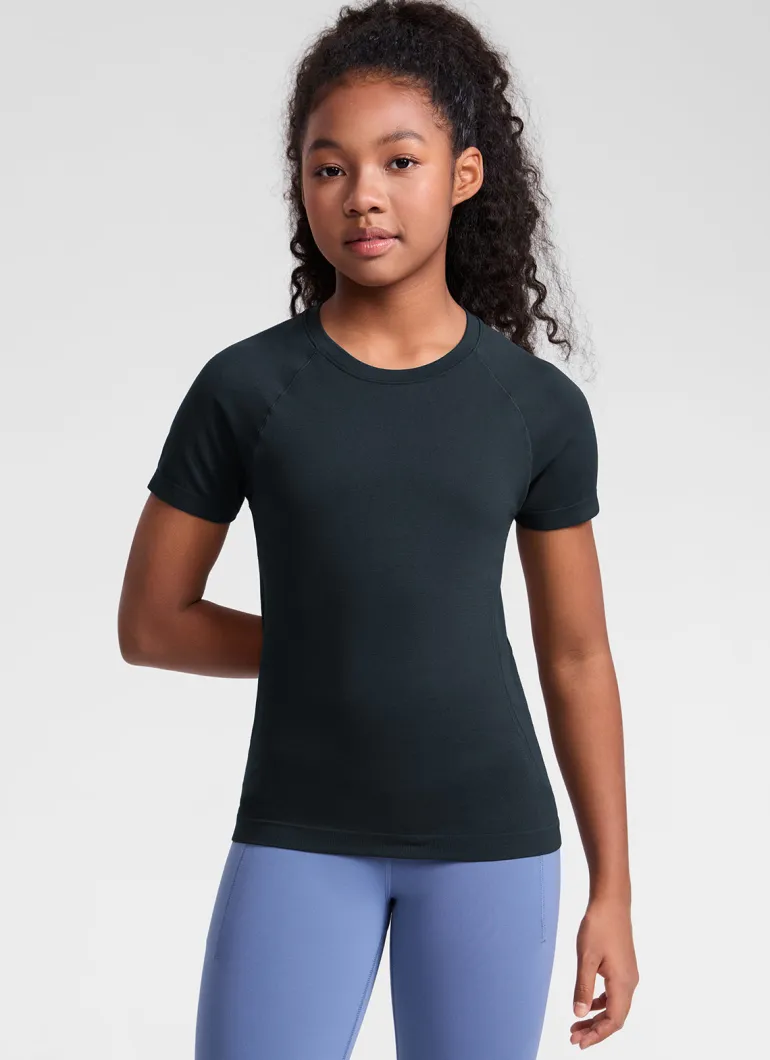 Girls Seamless Hip Length Short Sleeve