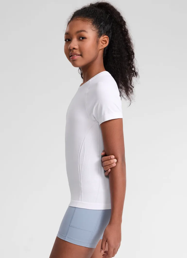 Girls Seamless Hip Length Short Sleeve
