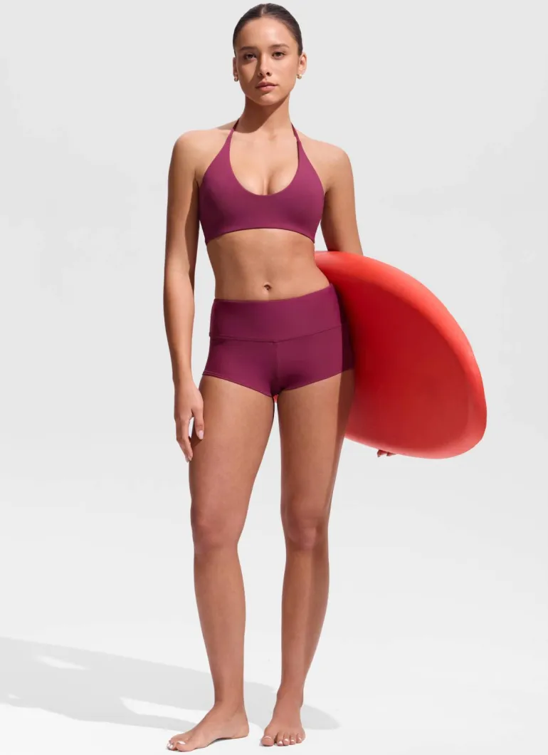 Halter Crewneck Self Tie Bikini Top