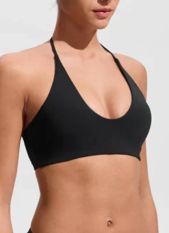 Halter Crewneck Self Tie Bikini Top
