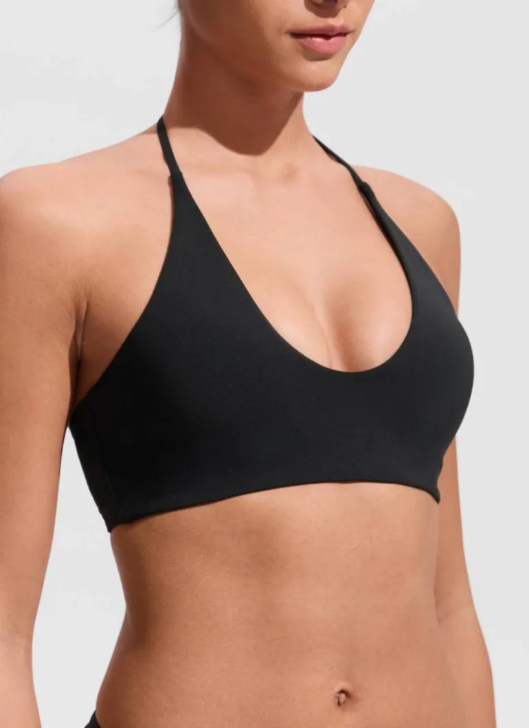 Halter Crewneck Self Tie Bikini Top