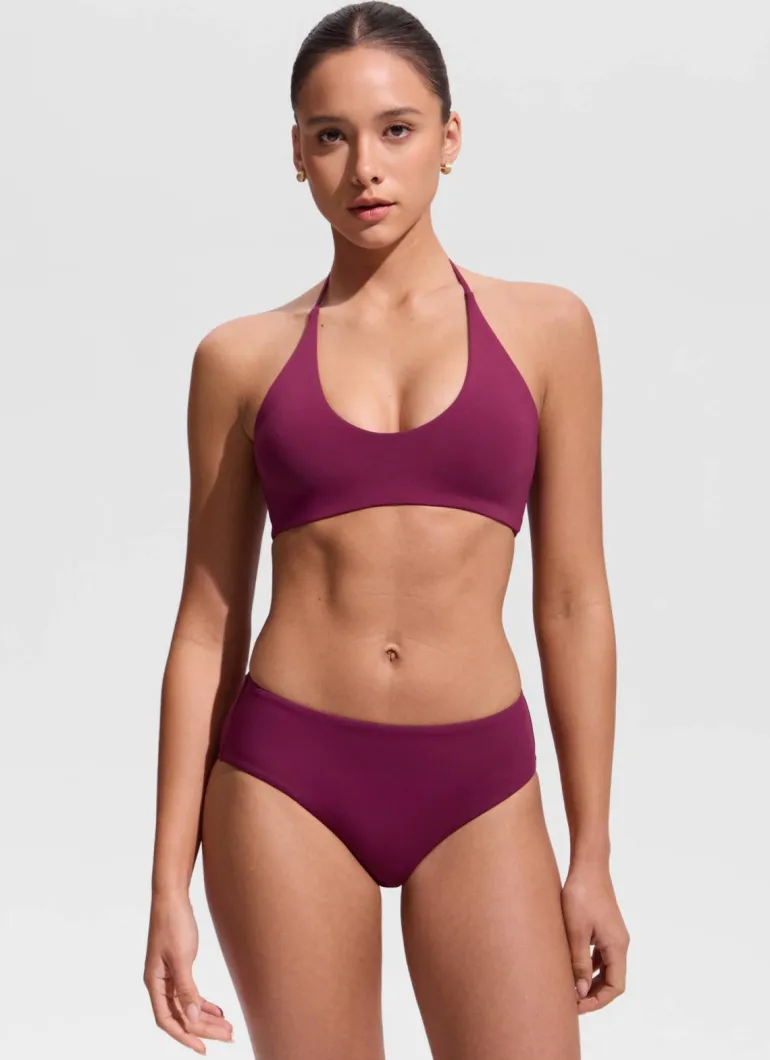 Halter Crewneck Self Tie Bikini Top