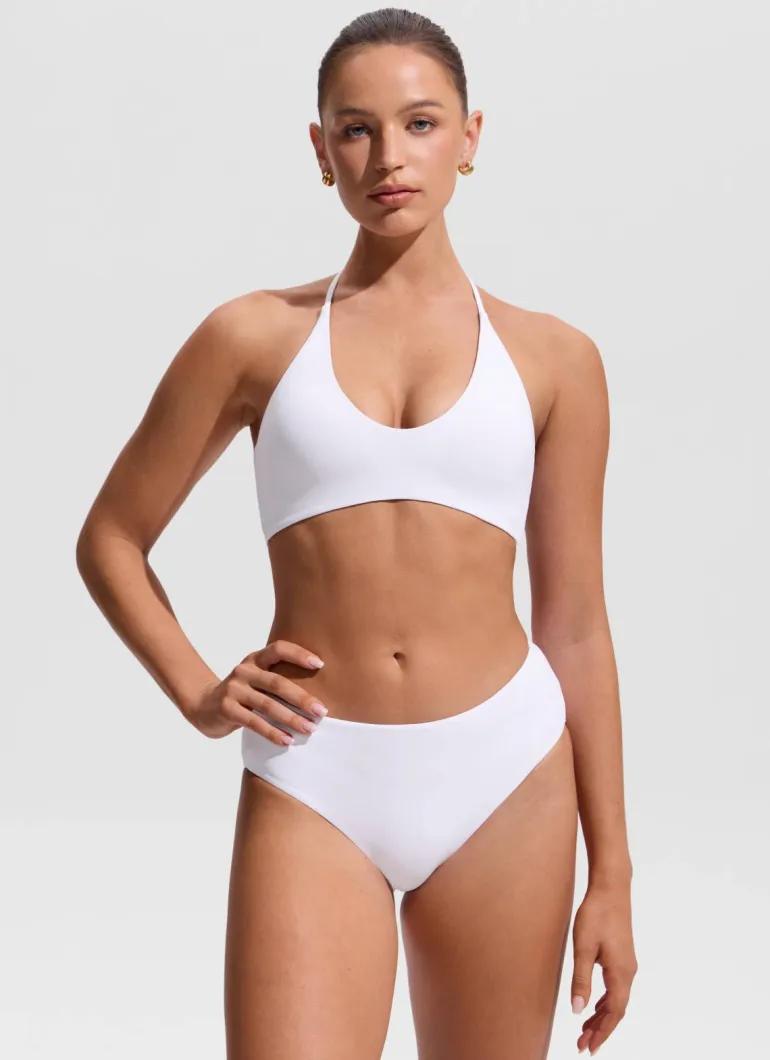Halter Crewneck Self Tie Bikini Top