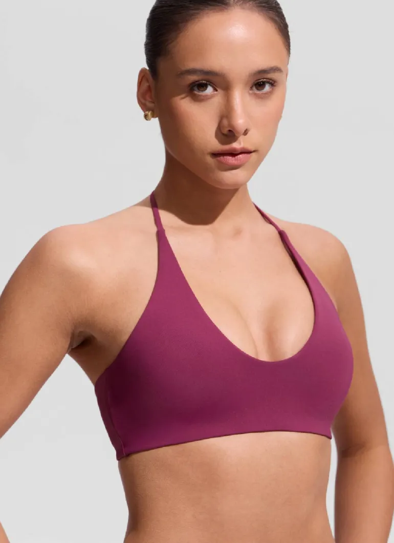 Halter Crewneck Self Tie Bikini Top