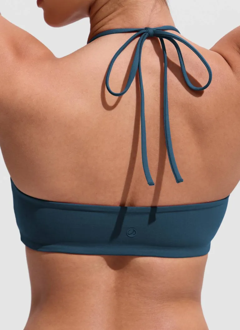 Halter Crewneck Self Tie Bikini Top