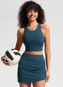 High Rise Asymmetric Side Ruched Swim Skirt