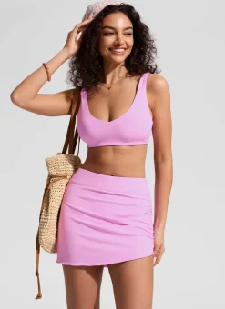 High Rise Asymmetric Side Ruched Swim Skirt