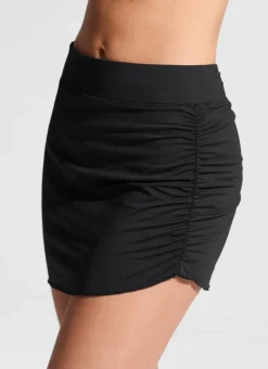 High Rise Asymmetric Side Ruched Swim Skirt