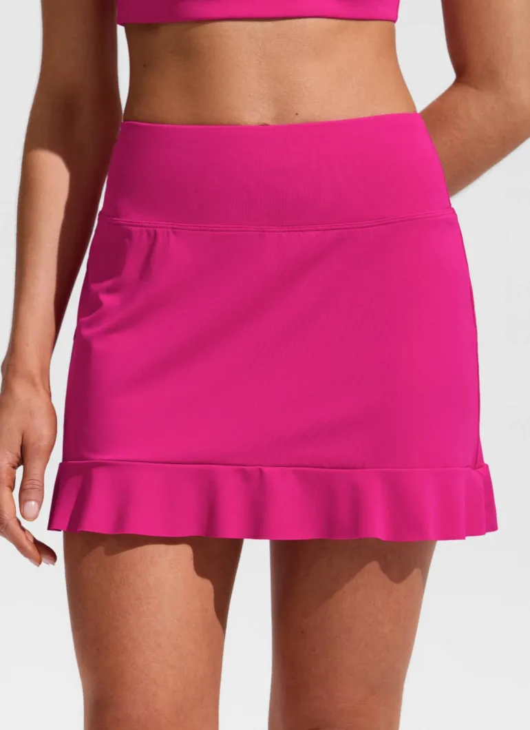 High Rise Ruffle Built in Brief Swim Skirt