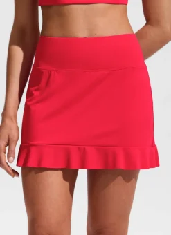 High Rise Ruffle Built in Brief Swim Skirt