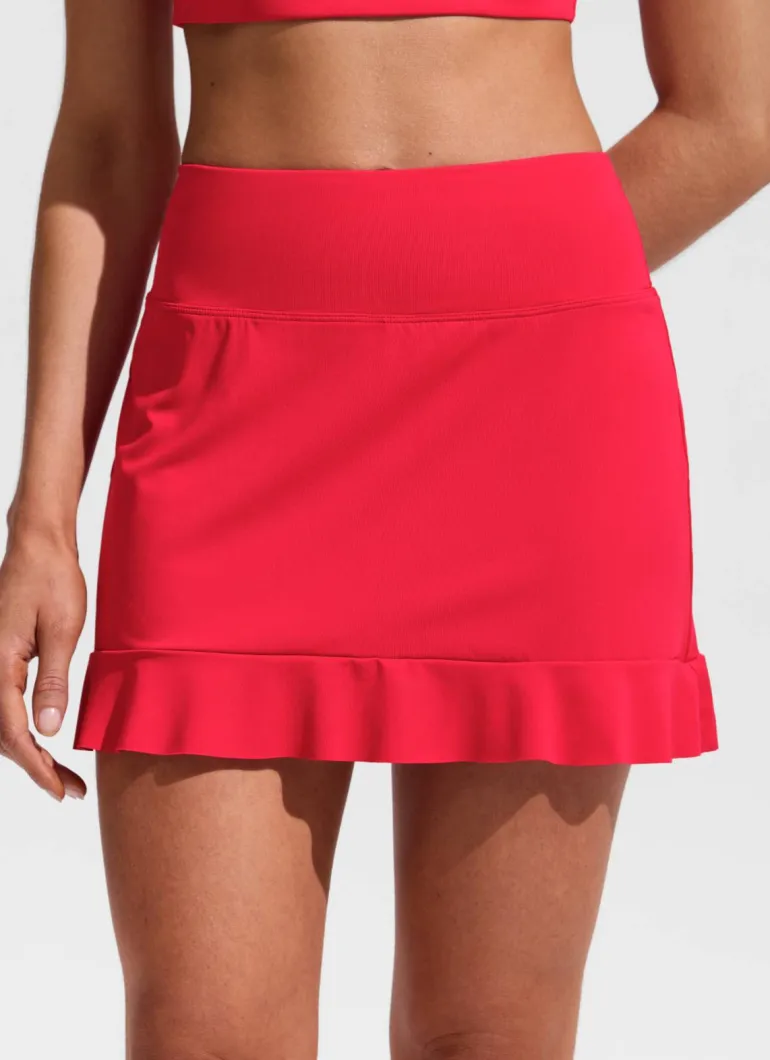 High Rise Ruffle Built in Brief Swim Skirt