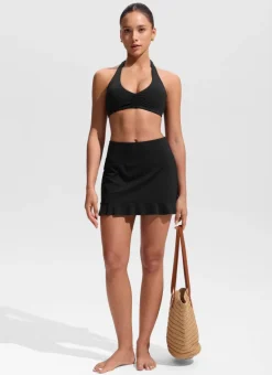 High Rise Ruffle Built in Brief Swim Skirt