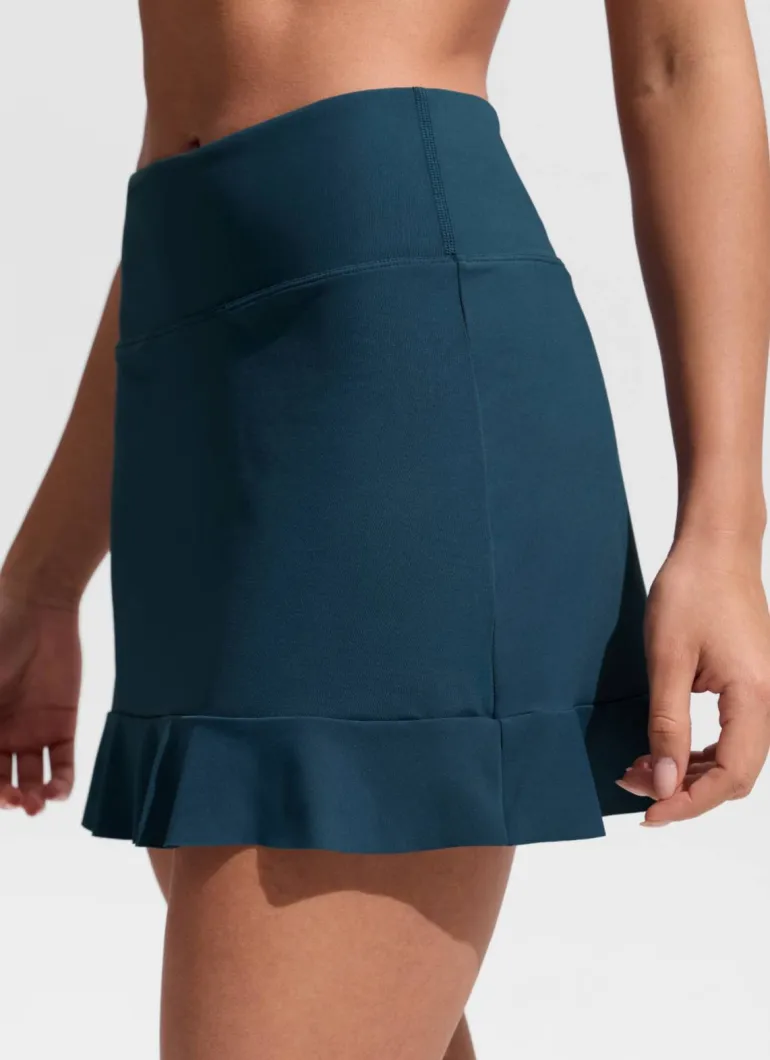 High Rise Ruffle Built in Brief Swim Skirt
