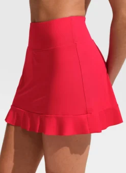 High Rise Ruffle Built in Brief Swim Skirt