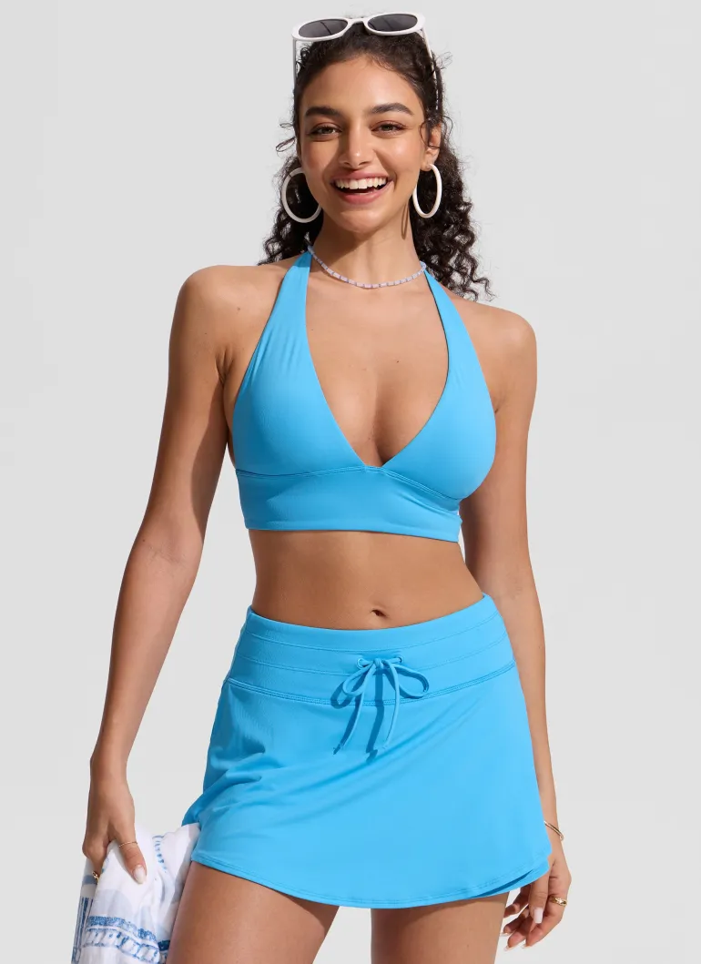 High Rise Zip Pocket Ruffle Swim Board Shorts
