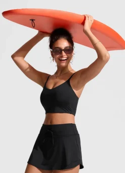 High Rise Zip Pocket Ruffle Swim Board Shorts