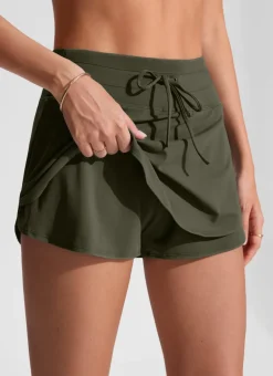 High Rise Zip Pocket Ruffle Swim Board Shorts