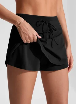 High Rise Zip Pocket Ruffle Swim Board Shorts