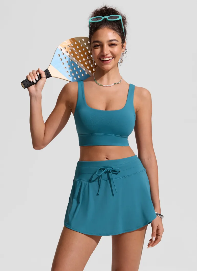 High Rise Zip Pocket Ruffle Swim Board Shorts