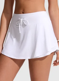 High Rise Zip Pocket Ruffle Swim Board Shorts