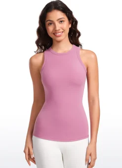 Hip Length High Neck Ribbed Racerback Tank