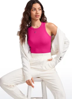 Hip Length High Neck Ribbed Racerback Tank