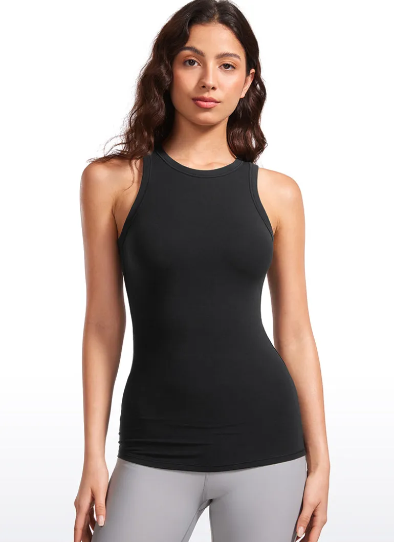 Hip Length High Neck Ribbed Racerback Tank