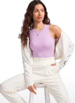 Hip Length High Neck Ribbed Racerback Tank