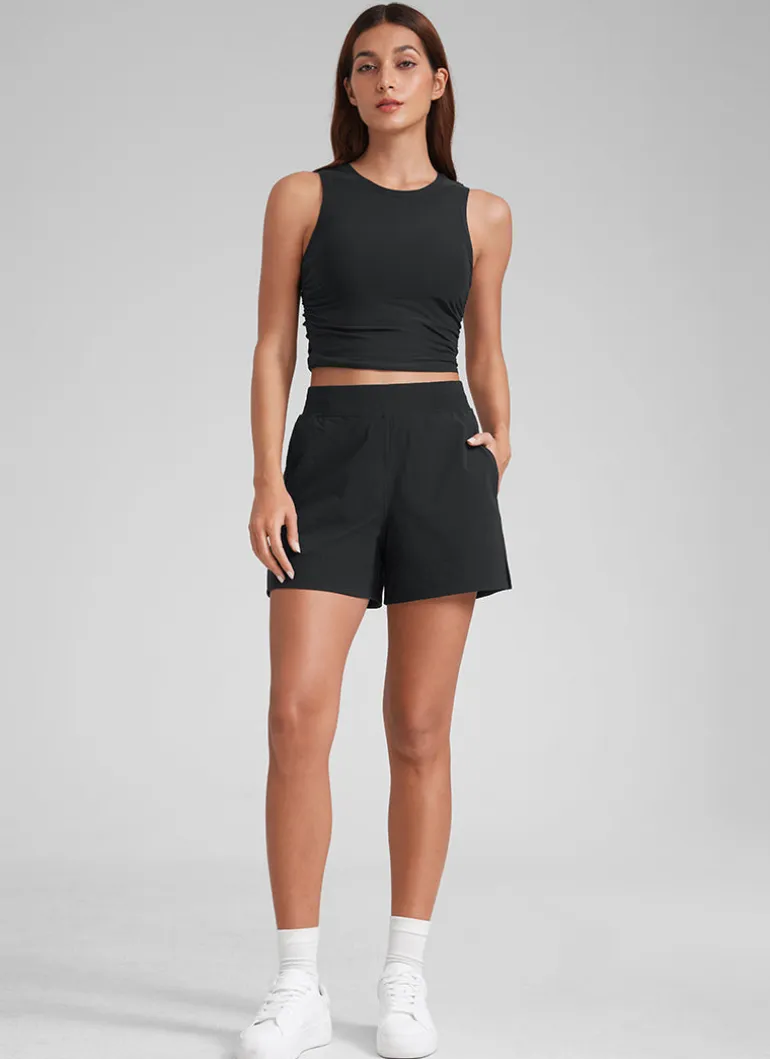 Linerless High Rise V Slit Pocket Shorts 4"