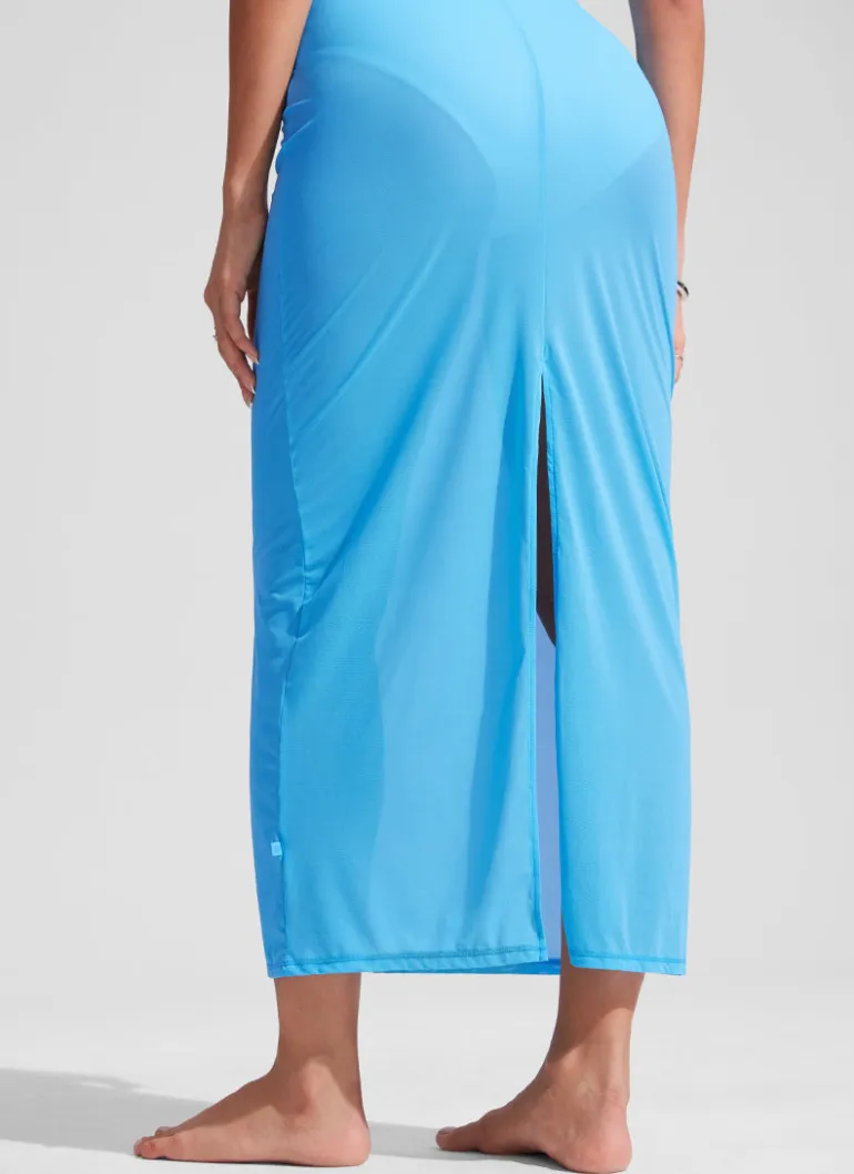 Mesh Midi Sleeveless Swimsuit Coverup with Back Slit